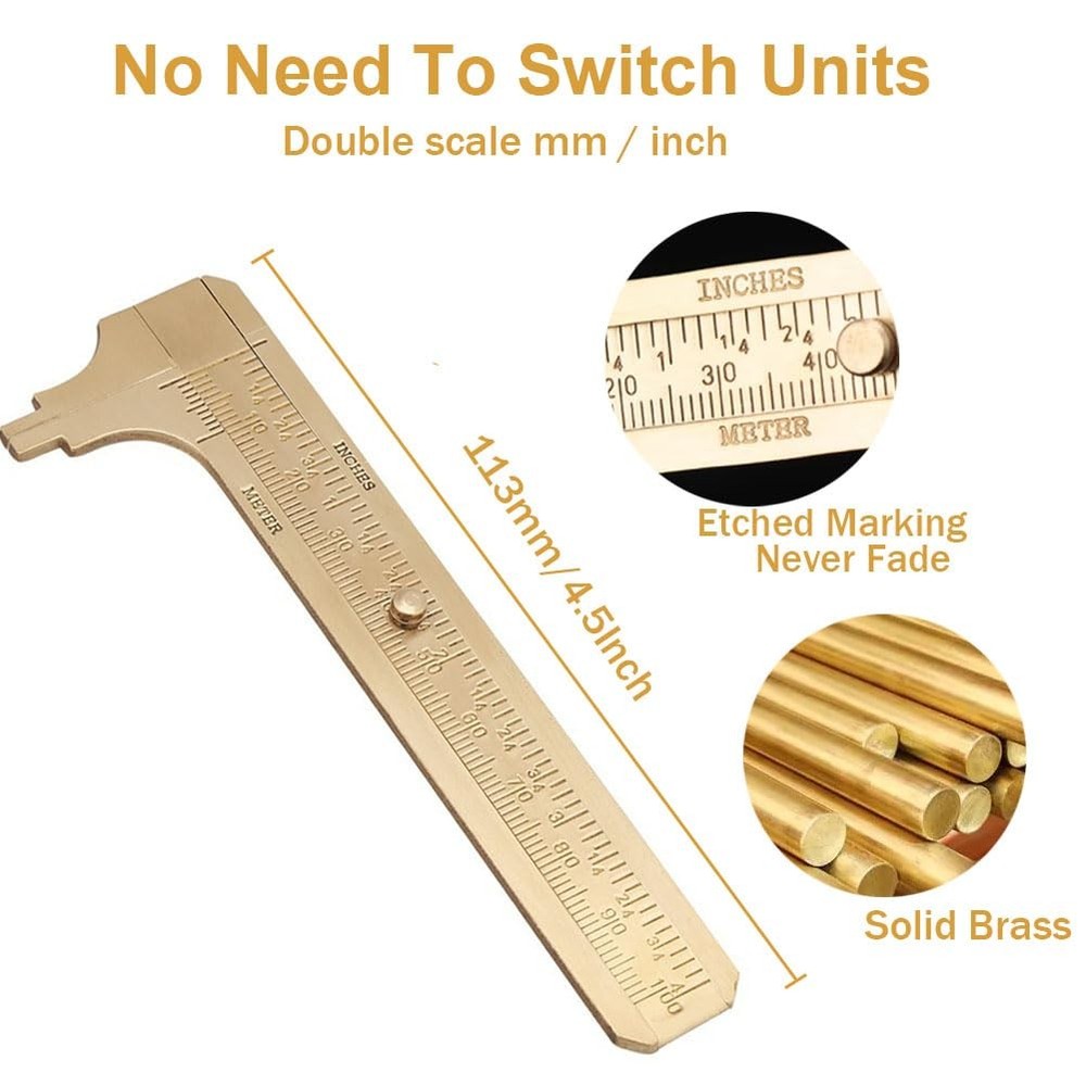 Brass Pocket Caliper with Double Scale Sliding Gauge Bead Measuring Tool Mill...