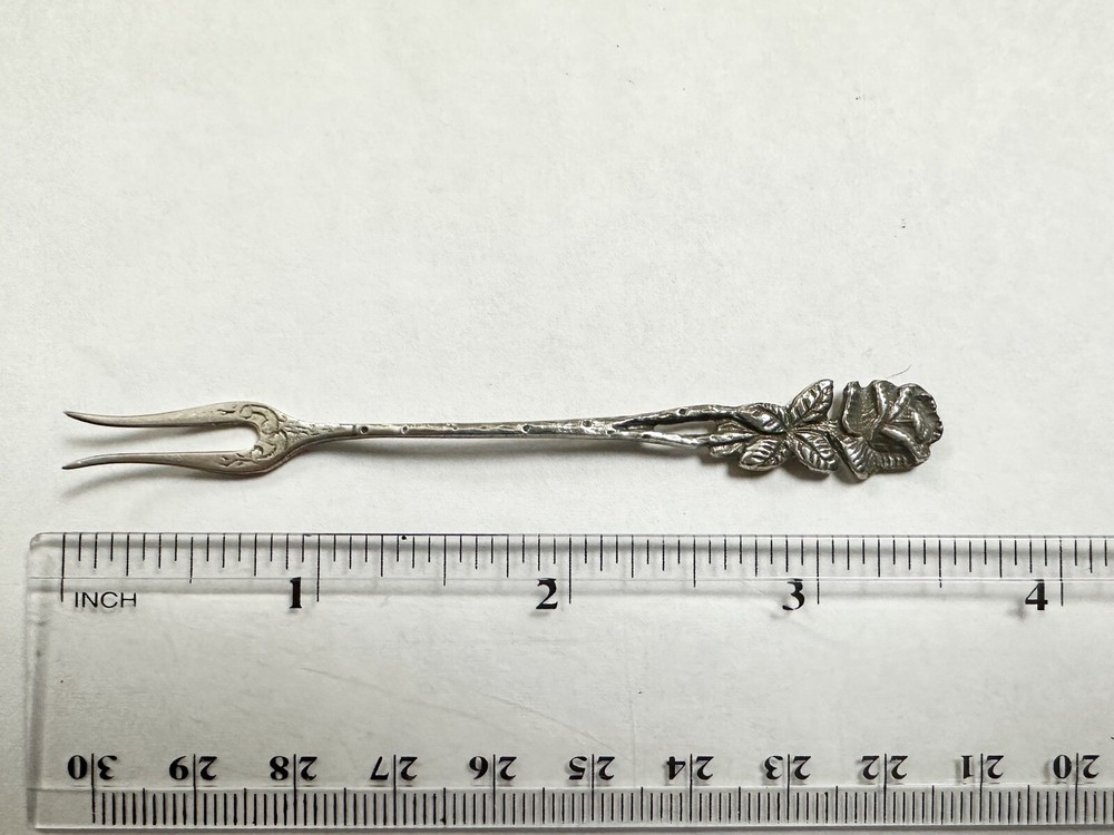Antique German 800 Silver Open Work Rose Pickle/Olive Fork