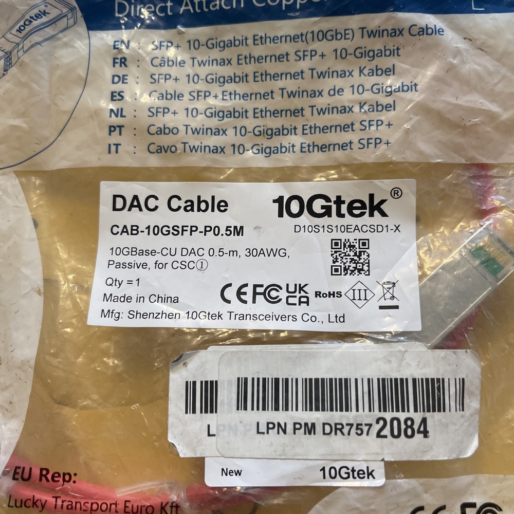 10gtek Cab-10gsfp-po.5m