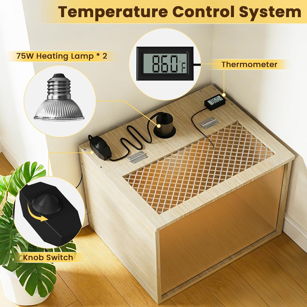 Brooder Box for Chicks, 16 Inch Wooden Chicken Brooder Box with 75W Heat Lamps,