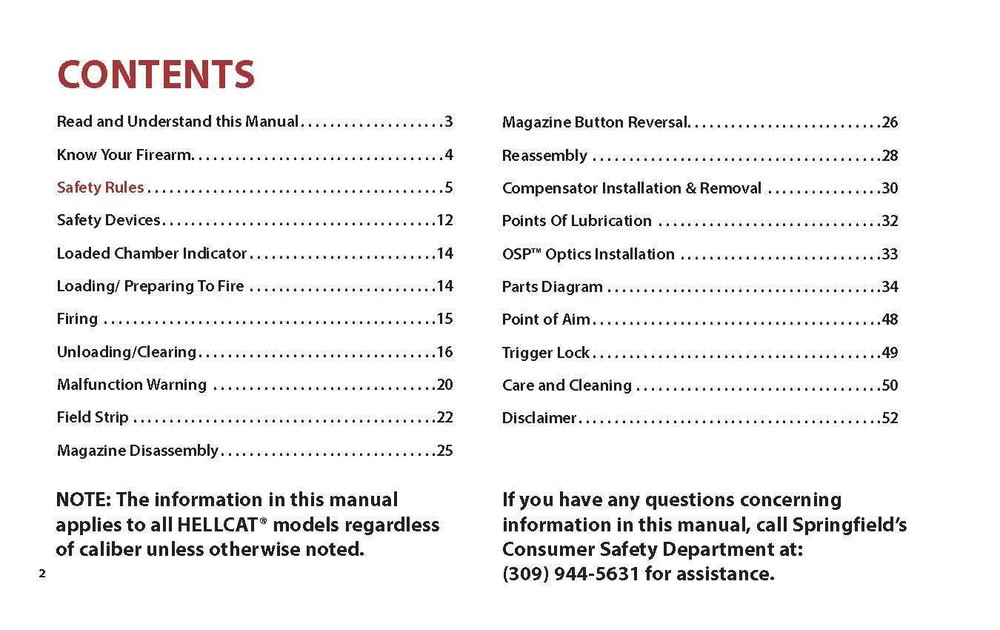 Springfield Armory Hellcat Operation & Safety Manual (54 pg)
