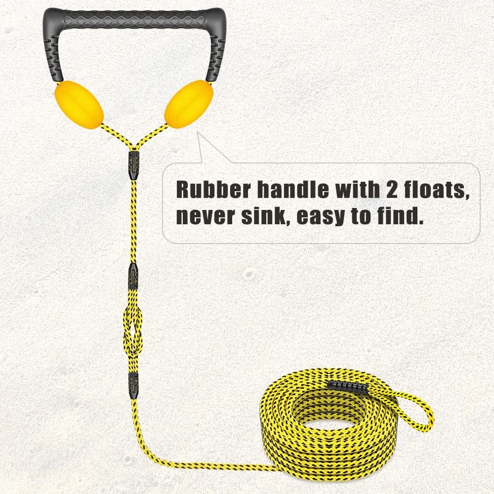 SELEWARE Water Ski Rope with Soft Rubber Handle, 2 Floats, 2 Sections Boat T...