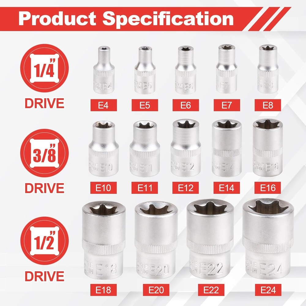 E-type Torx Star Female Sockets Bit Set 14 in 1 E4- E24 Torx Socket 14pcs