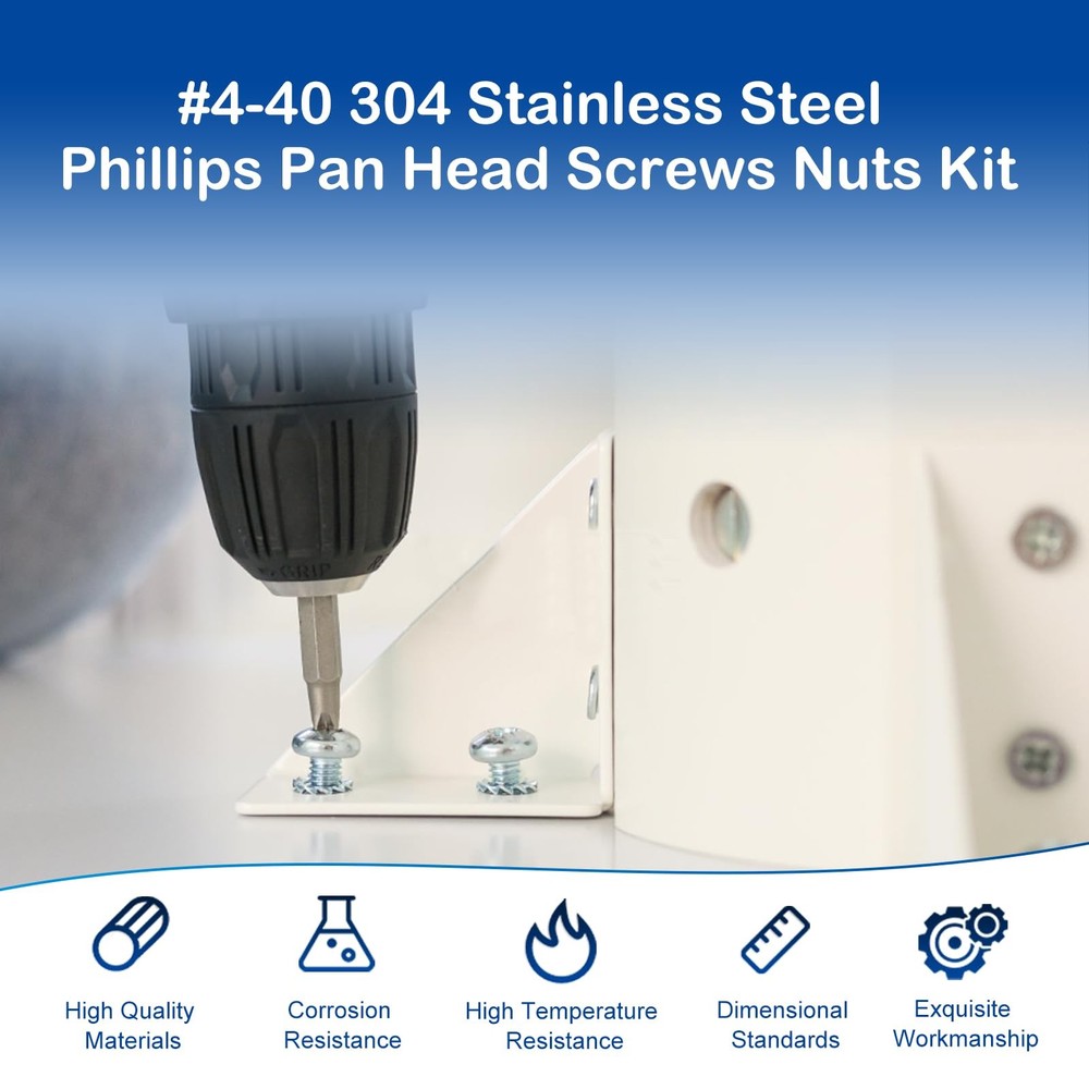 310Pcs #4-40 Phillips Pan Head Machine Screws Assortment Kit 304