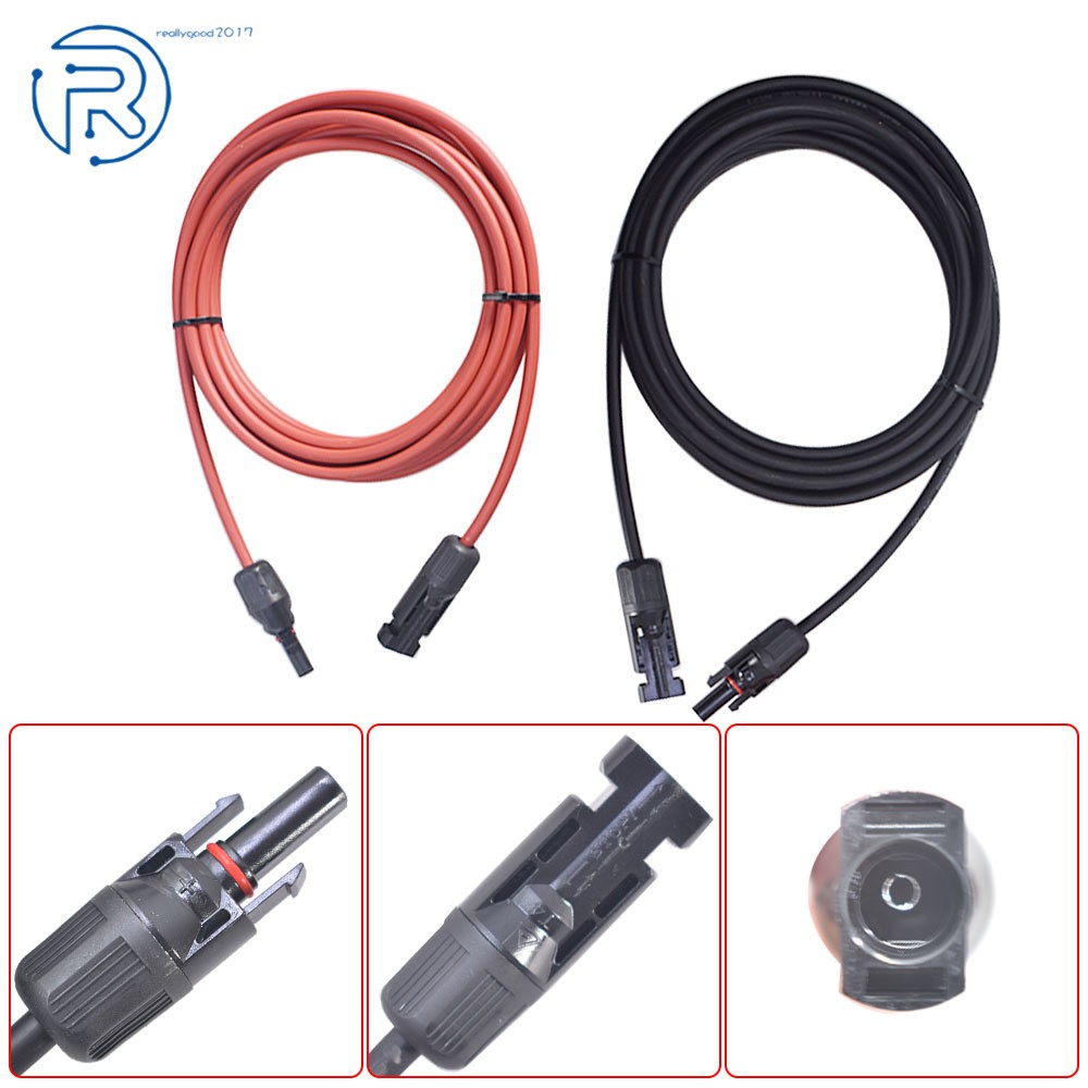 1 Pair 12AWG Black + Red 15 FT Solar Panel Extension Cable Wire Connector