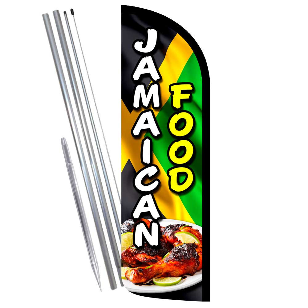 Jamaican Food Premium Windless Feather Flag Bundle (Complete Kit) OR Optional Re