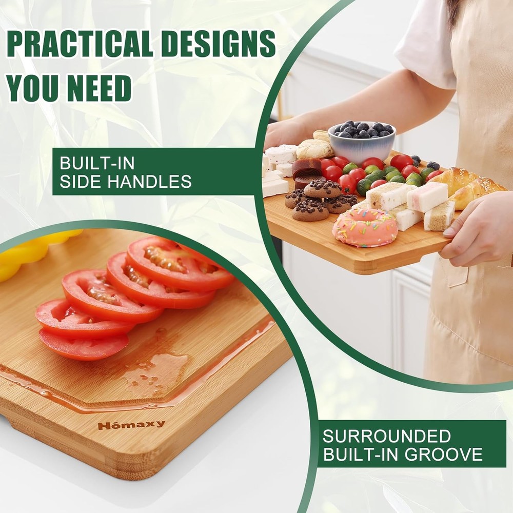 Organic Bamboo Cutting Board Set (for kitchen use), 3 pieces