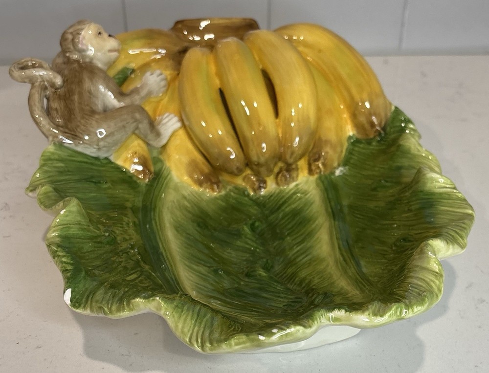 Kaldun & Bogle Sunkist Monkey Banana Leaf Ceramic Serving Platter USA Whimsical