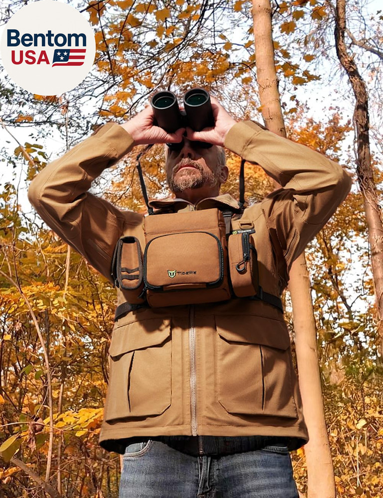 Binocular Harness Chest Pack with MOLLE System, 2 Detachable Pouches, Silent Mag
