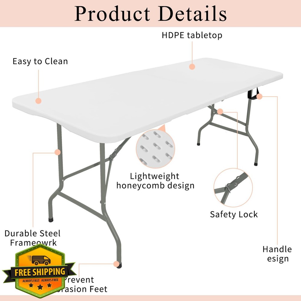 JALANCY Folding Table Set 2pc White 5.85FT