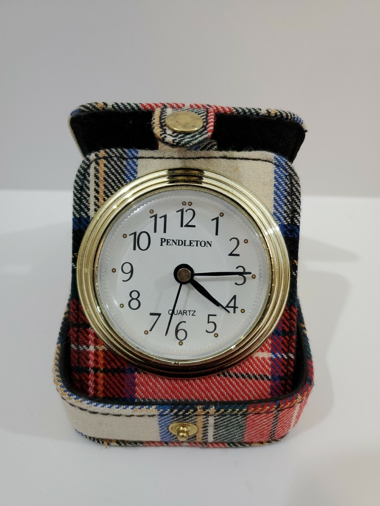 Pendleton Red Plaid Travel Clock 100% Wool Shell