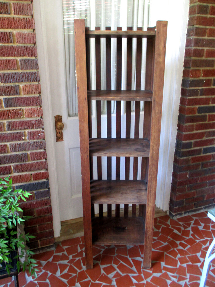 ANTIQUE Arts & Craft Mission Solid Oak Bookcase / Etagere 60" tall