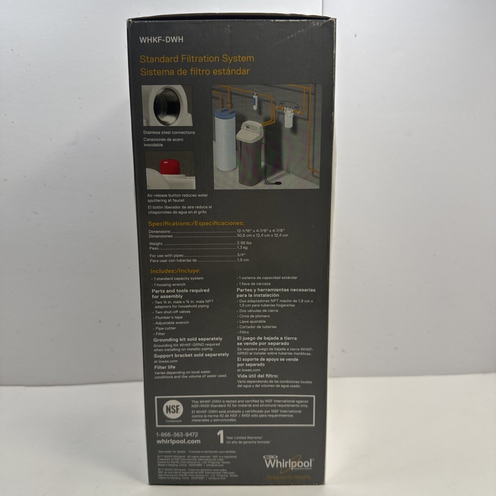 Whirlpool Standard Water Filtration System Model WHKF-DWH Item 89374 NEW