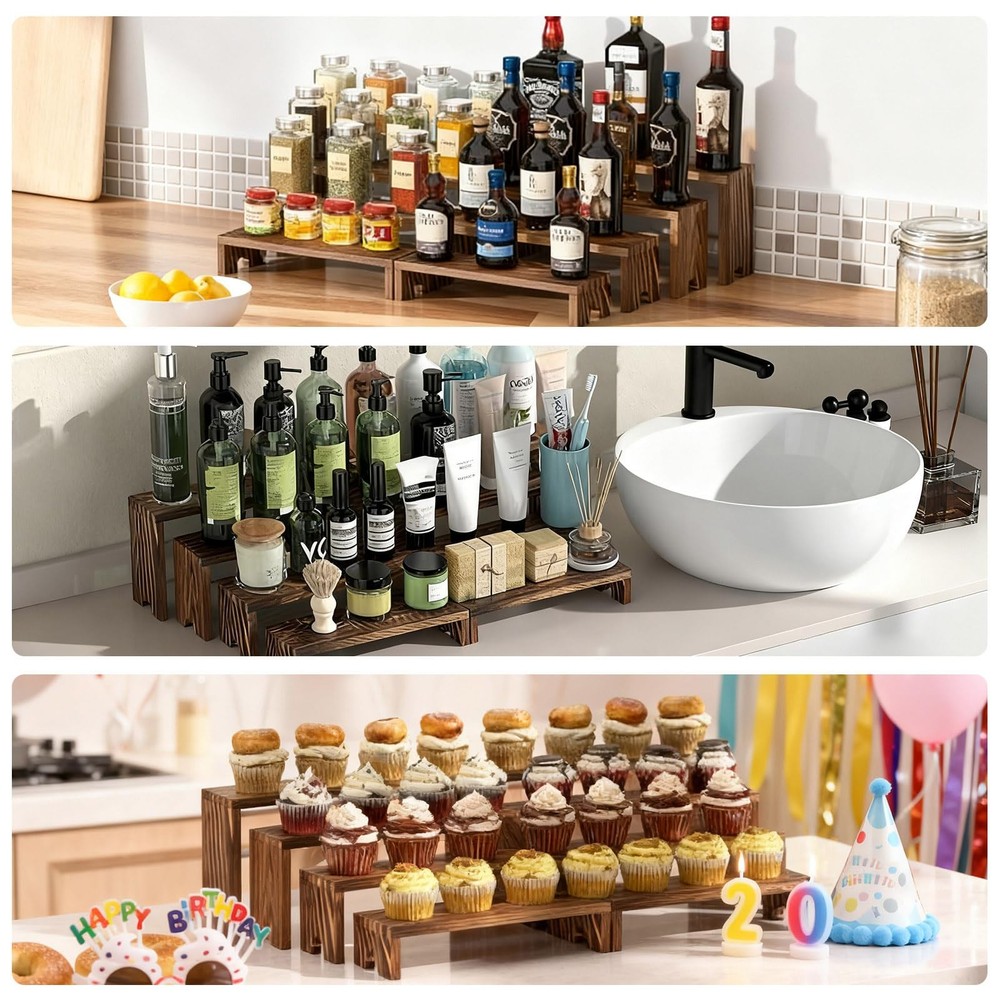 Large 2 Set Stackable Wooden Cupcake Stand Tiered Riser Display Stands for Ve...