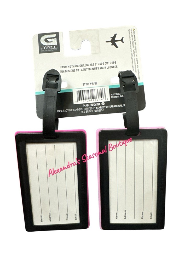 G FORCE 2 Pack Lips & Lipstick Pink Luggage Tags Includes ID Insert New