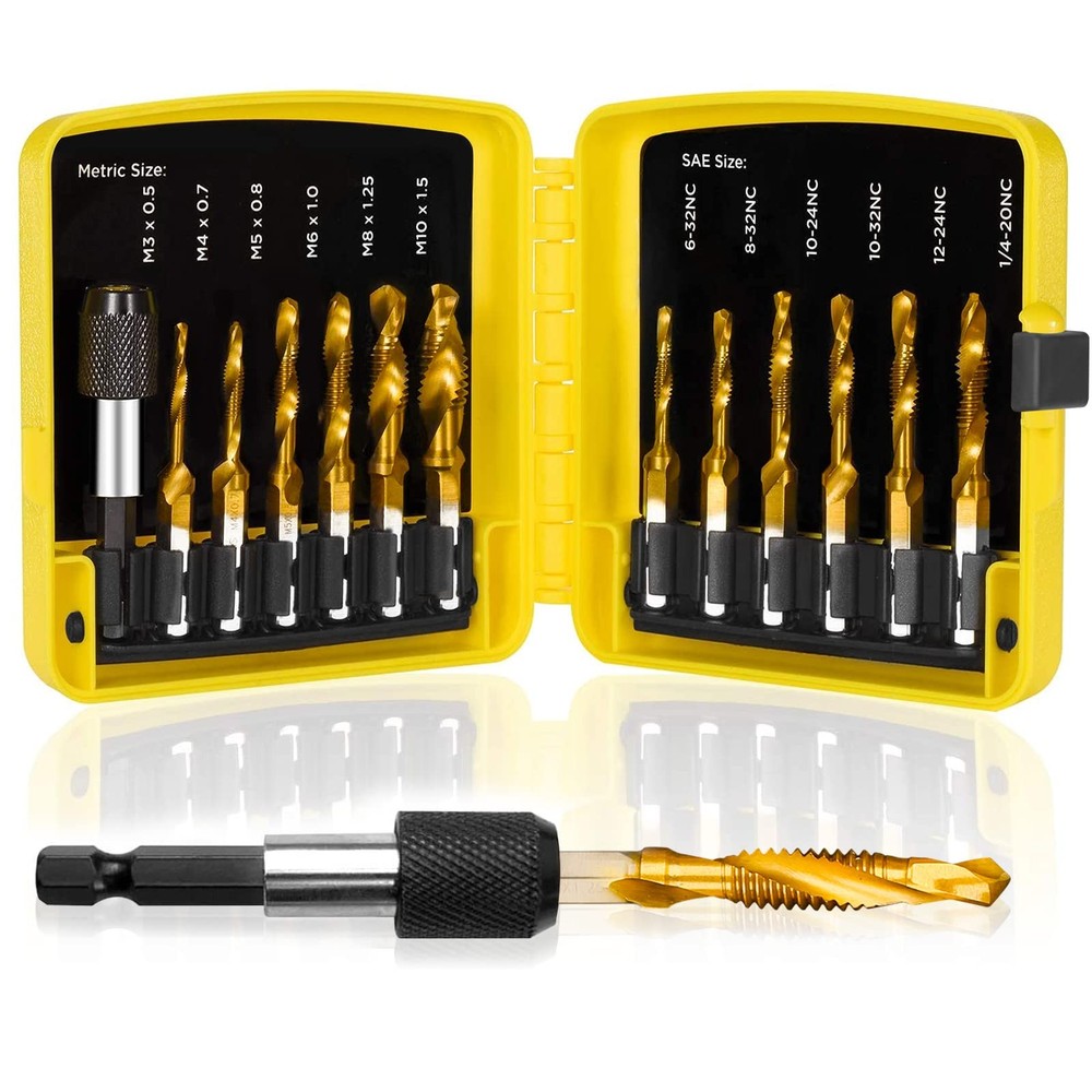 TOPEC Tap Bit Set, 3-in-1 HSS Titanium Coated Combination Drill and Set...