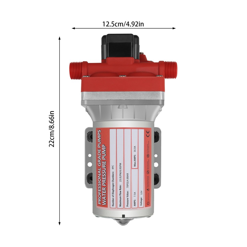 12V Water Pump Self-Priming Pressure Diaphragm Pump 70 PSI 6 GPM For Boat RV