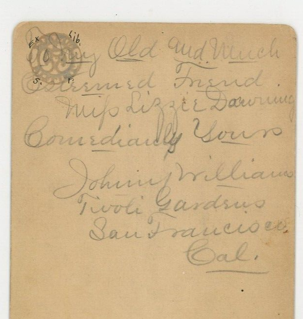 Autographed Cabinet Card Actor Singer Johnny Williams Dedicated on Back