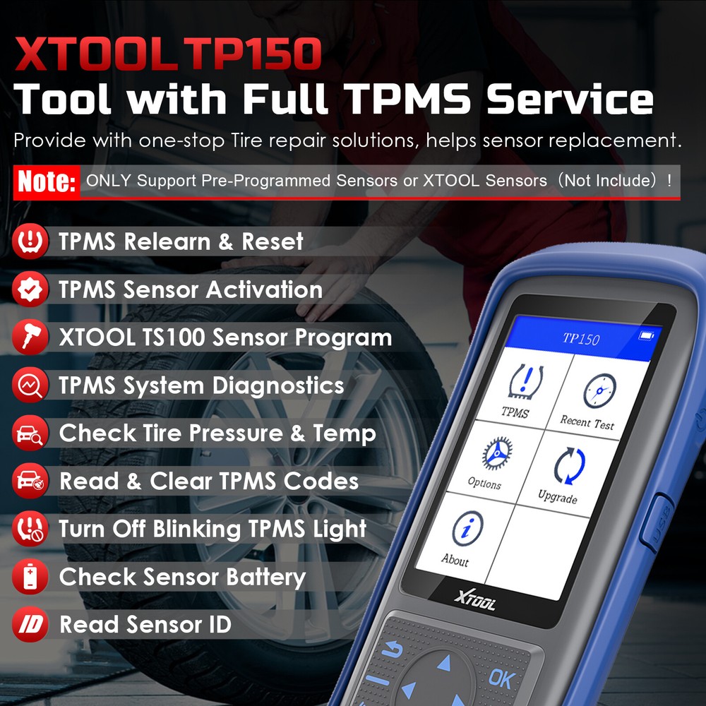 XTOOL TP150 TPMS Programmer Tire Pressure Sensor Relearn Reset Activate Tool