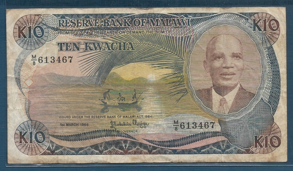 Malawi 10 Kwacha, 1986, P 21a, VF-
