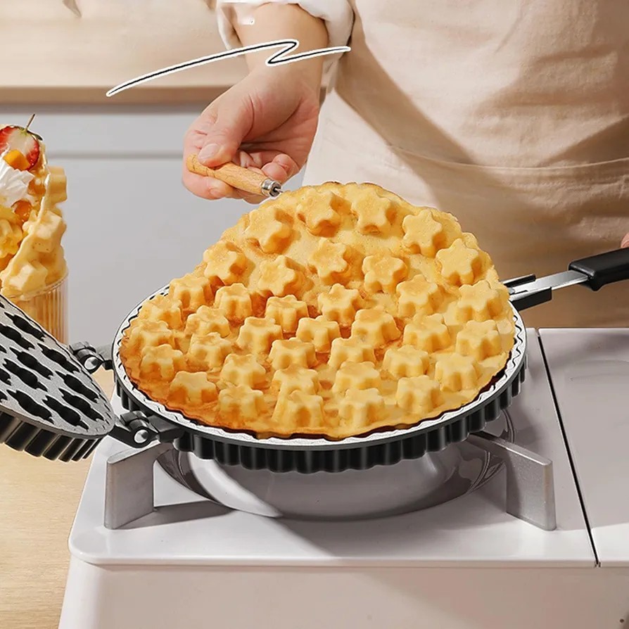 Bubble Waffle Maker, Nonstick Double Side Star Pattern Hong Kong Egg Waffler