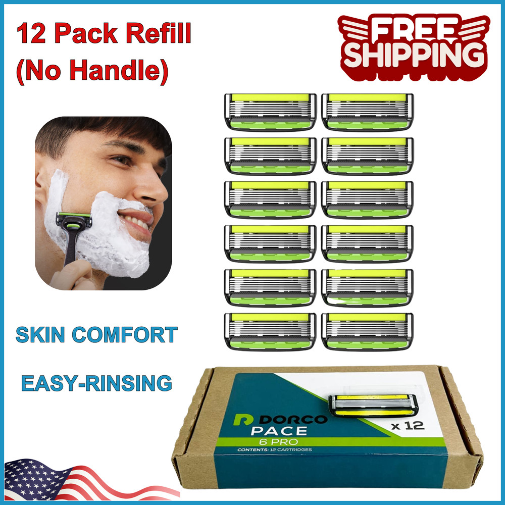Dorco Pace 6 Pro - Six Blade Razor System with Trimmer 12Pack Refill (No Handle)
