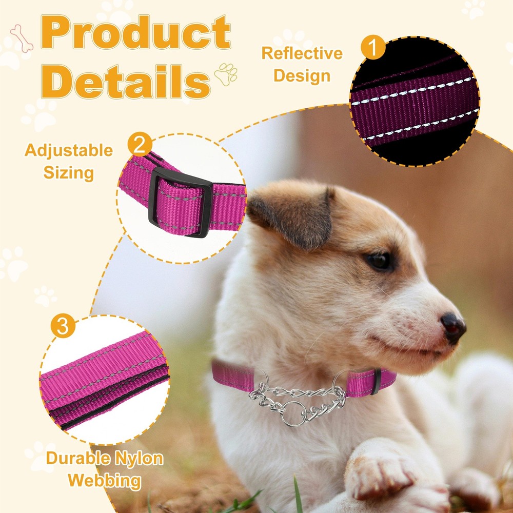 No Pull Collar for Dogs, Reflective Dog Chain Collars l (Rose Red)