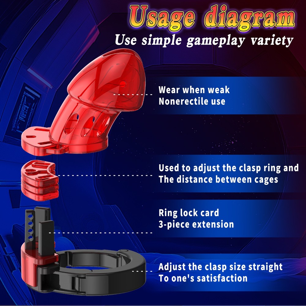 Male Chastity Cage Lock Device Kit Virginity Device Adjustable Curve Ring US