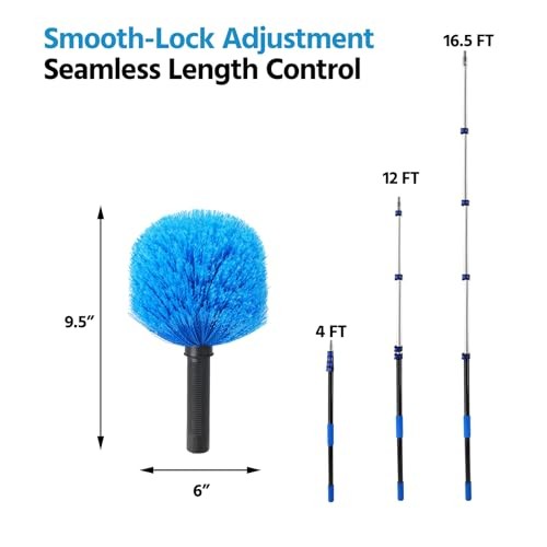 23FT High Reach Cobweb Duster with Extension Pole, Spider Web Brush with