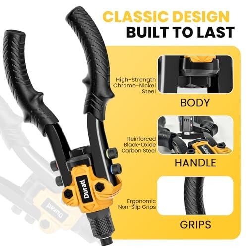 Heavy Duty Rivet Gun Kit - 1/4" Pop Rivets, 200 Blind Rivets, 5 Interchangeable