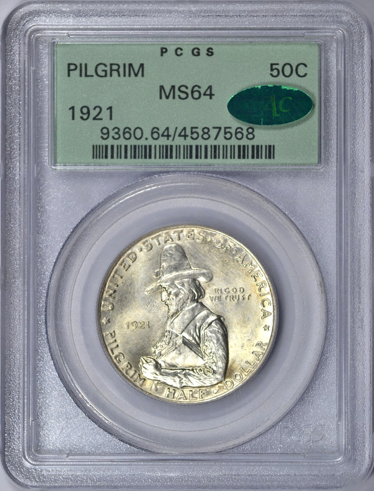 1921 PILGRIM COMMEMORATIVE HALF DOLLAR PCGS MS64 CAC OGH NICE