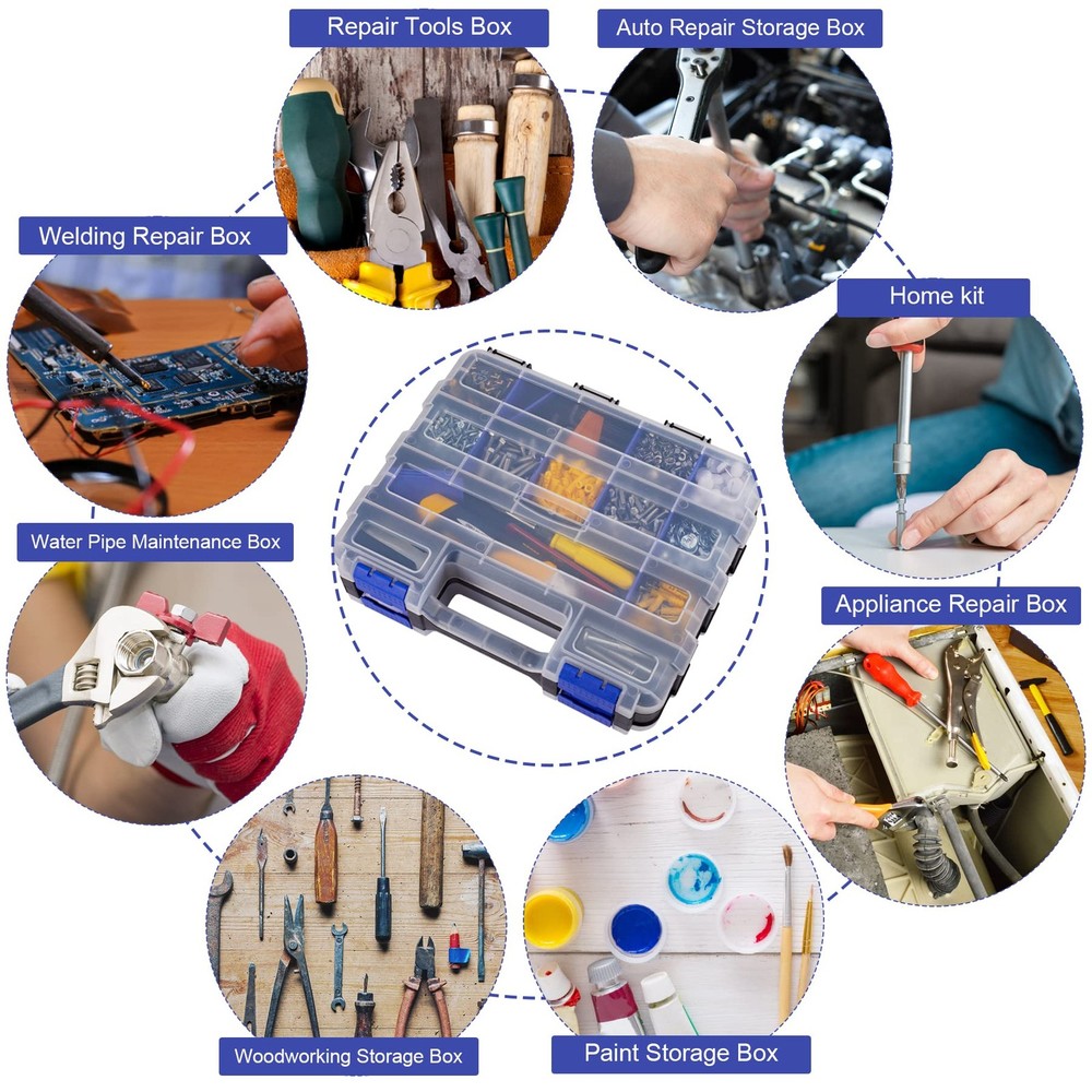 Small Parts Storage Case Tools Box Organizer Double Side 34 Compartments Hard...