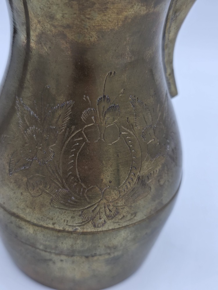 Etched Brass Dallah Coffee Pot Middle Eastern Arabic 9.5"