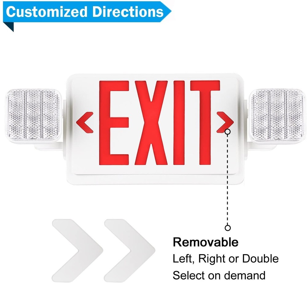 2 Packs UL List- Red Led Emergency Exit Light Battery Exit Sign Combo Lights.