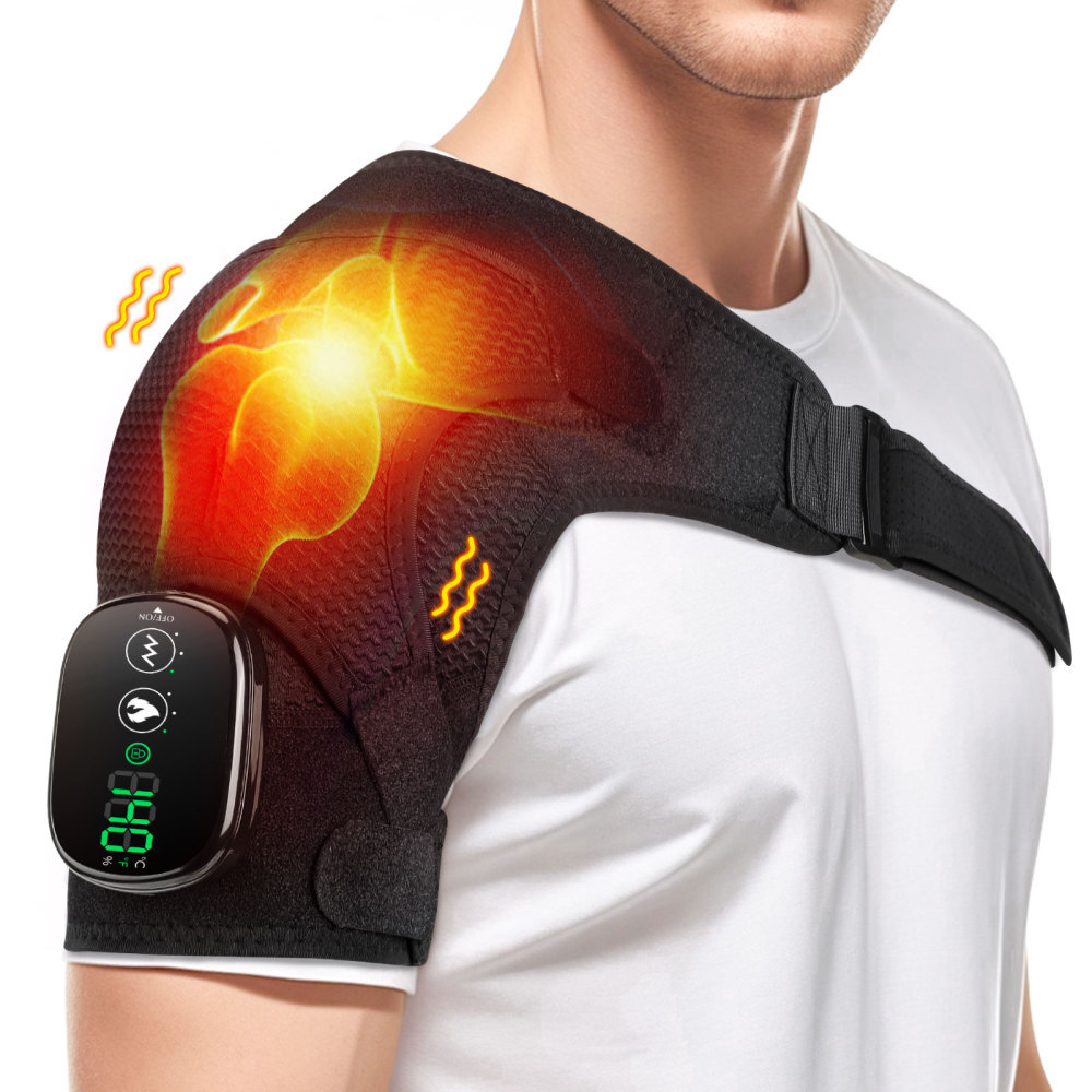 Heated Vibration Shoulder Massager Rotator Cuff Support Brace Compression Wrap