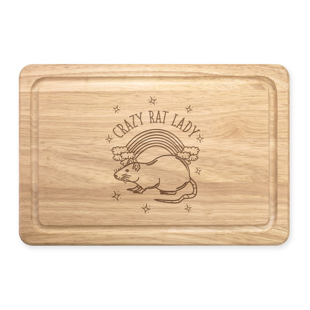Rainbow Crazy Rat Lady Rectangular Wooden Chopping Board - Funny