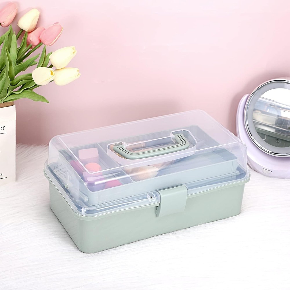 BTSKY 3-Layer Plastic Dividing Storage Box Craft Organizer and Haze Green