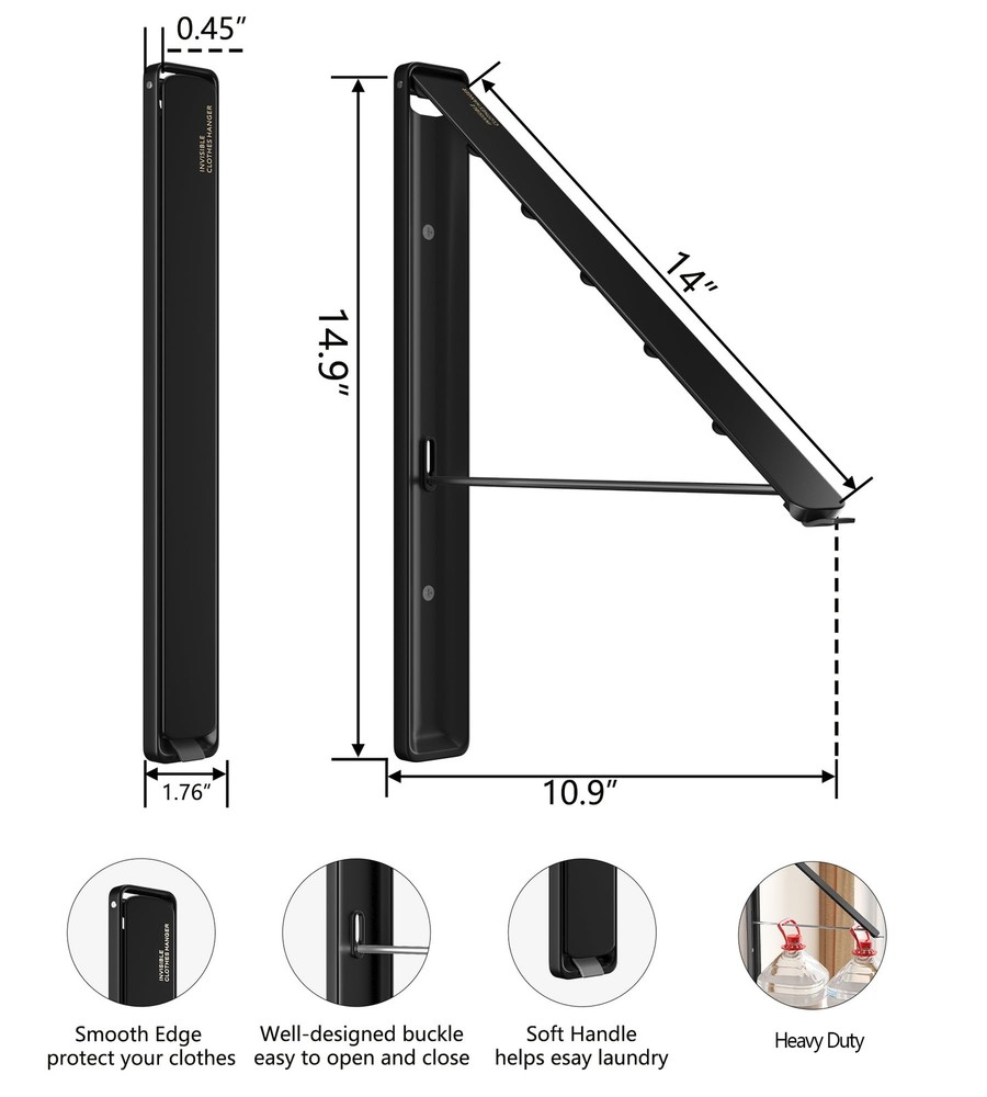 Clothes Drying Rack Wall Mounted, Retractable & Foldable Clothes Hanger for L...
