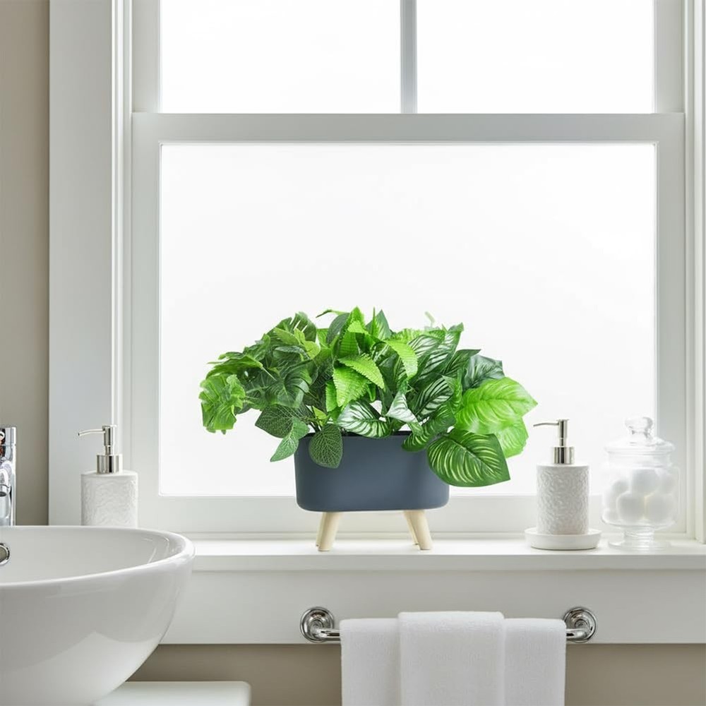 Artificial Green Grass Plants in Rectangular Planter Boxes, Faux Greenery in ...