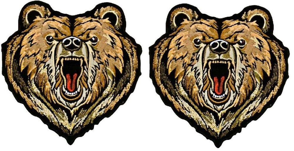WILD BEAR HEAD GRIZZLY BEAR EMBROIDERED PATCH  - 2PC BUNDLE - 4.0 INCH