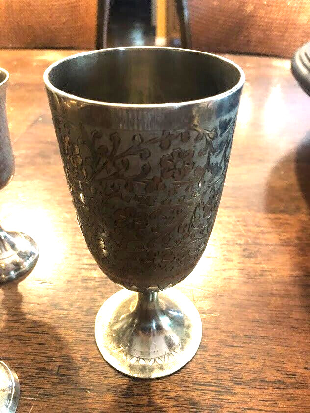 5 VINTAGE INDIA SILVER CUPS 3 DIFFERENT SIZES