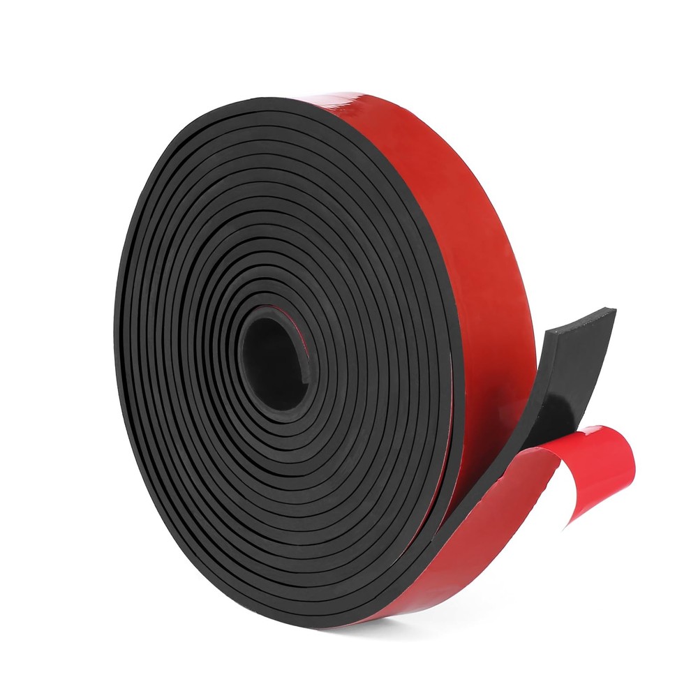 Adhesive Solid Rubber Strips, 1" Wide x 1/32" Thick x 180" Long Self Stick Bl...