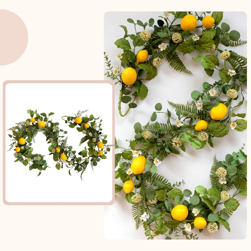 6 Ft Artificial Lemon Leaf Vine Garland - Faux Spring Wall Hanging Decor for ...