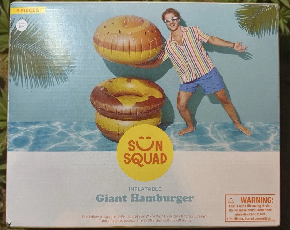 Giant Burger Pool Float 3 Pieces - Sun Squad Pool Toy SHIPS FREE
