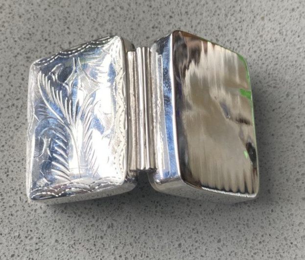 Vintage Engraved Sterling Silver Rectangle Pill Box