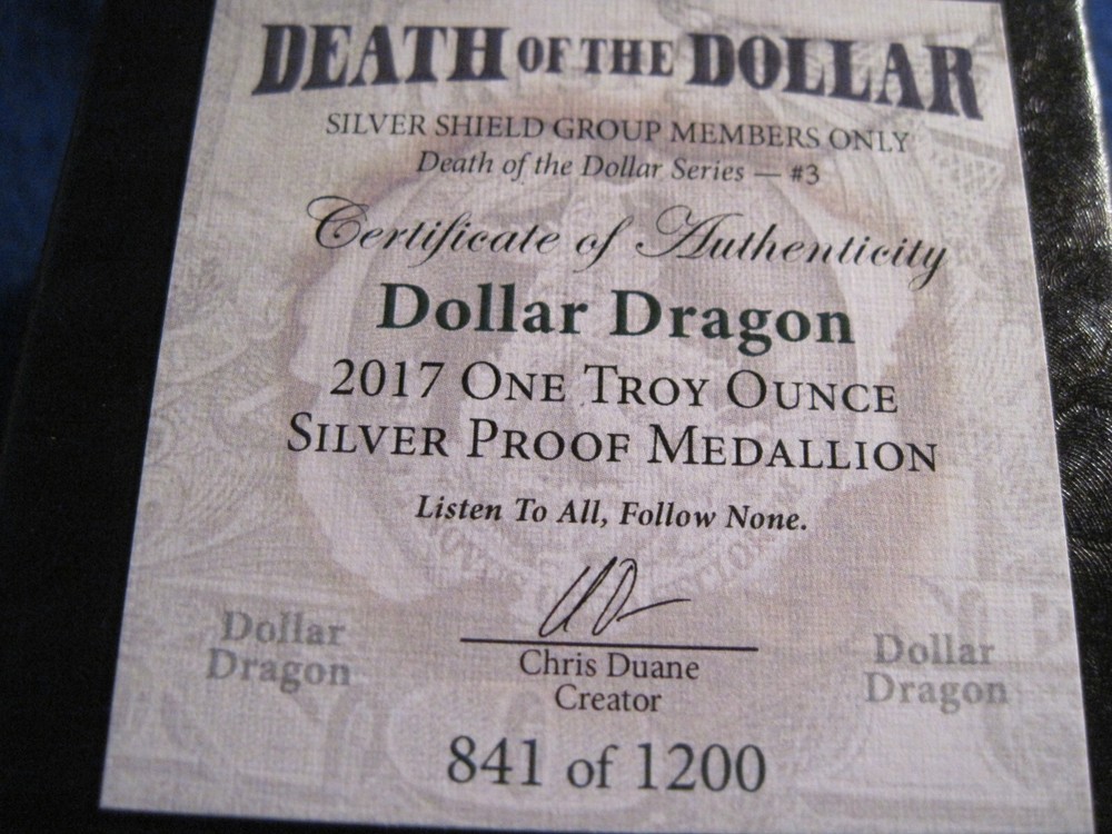 2017 DOLLAR DRAGON PROOF SILVER SHIELD