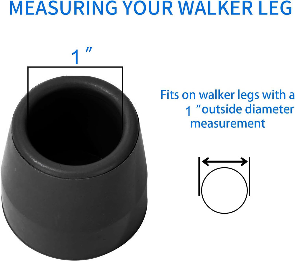 4PCS Rubber Walker Tips 1 '' Heavy Duty Replacement Tips for Walkers, Commodes,