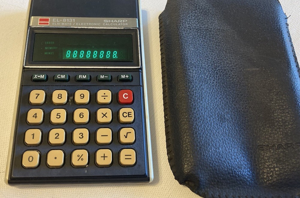 Sharp Electronic Calculator EL 8131 Tested Works Green Display w/ Case Preowned