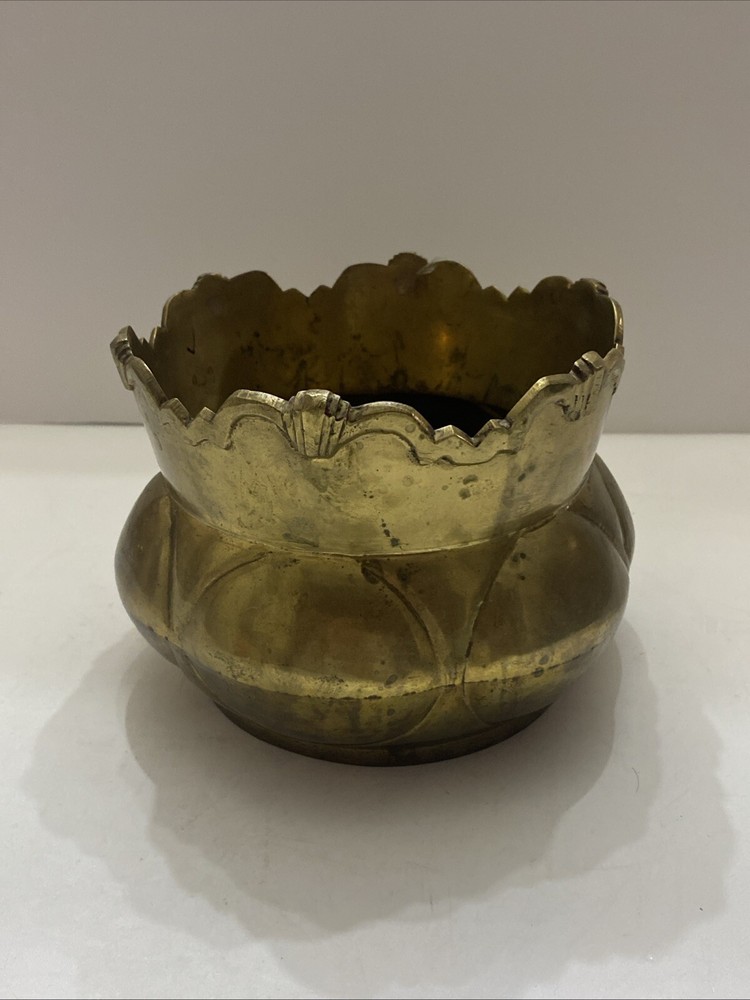 Vintage Solid Brass Bowl Planter Vase Heavy