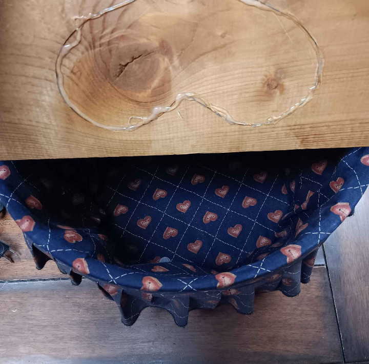 Half Bushel Blue Lined Sewing Basket with Heart Shaped Handle